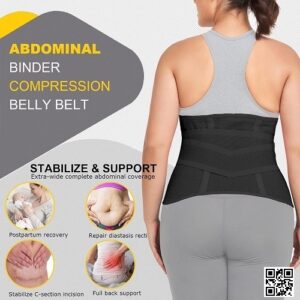 premium abdominal binder & postpartum support belt adjustable surgical slimming belt for c section recovery & back pain relief (extra large, black)