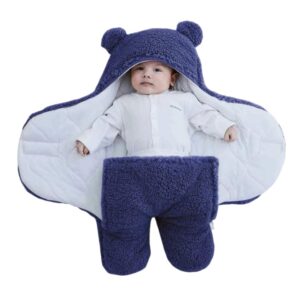 premium newborn baby swaddle blanket with hood & bear ears – ultra soft fleece sleeping bag wrapper for 0 12 months